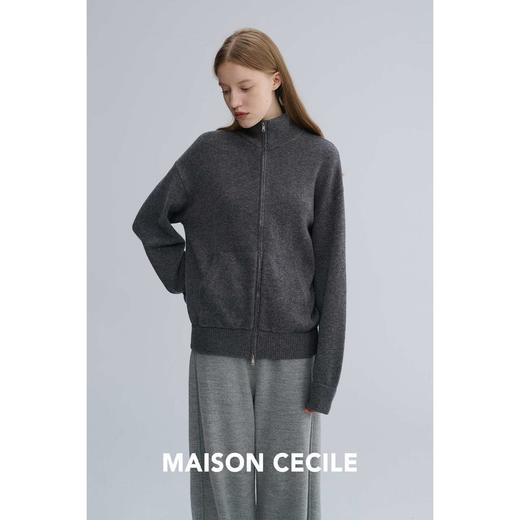 MAISON CECILE 两色|羊毛厚织极简立领通勤保暖百搭拉链针织外套 商品图4