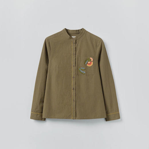 TOAST Embroidered Mini Stripe Cotton Shirt 女装刺绣无领衬衫 商品图4