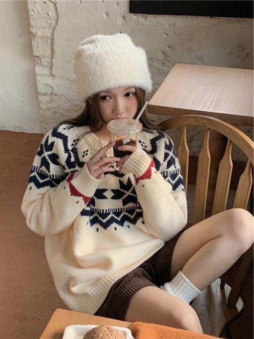 【YW】无忧购“礼物季”复古圣诞氛围感费尔岛提花毛衣女长袖套头针织上衣8336（截单后3-5天发货） 商品图3