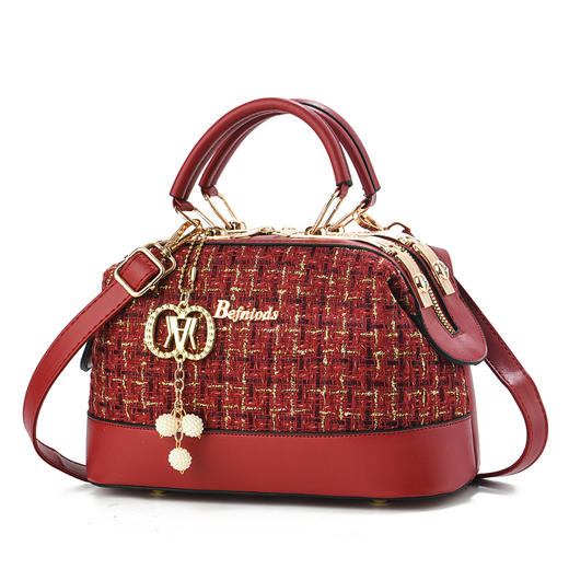 雀说 红色小香风女士手拎包高级感百搭单肩女包T0808 商品图4