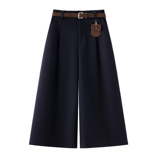 丁摩 米杏色毛呢休闲阔腿裤女款秋季新款高腰宽松直筒八分裤5ZF-39231 商品图3