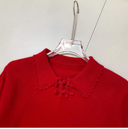 新年战衣羊毛羊绒混纺盘扣小翻领够花镂空羊毛衫 商品图5