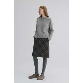 MAISON CECILE 秋冬羊毛混纺复古格纹显瘦高腰微一字/A字毛呢半裙