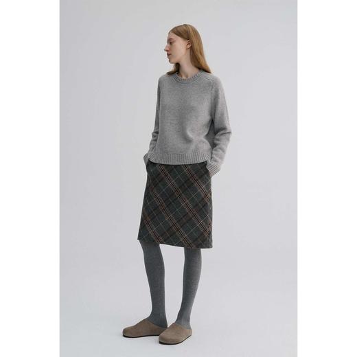 MAISON CECILE 秋冬羊毛混纺复古格纹显瘦高腰微一字/A字毛呢半裙 商品图0