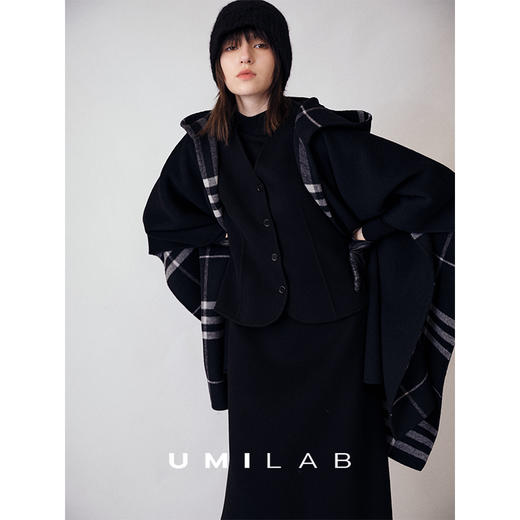 UMILAB｜黑松露*羊毛混纺收腰马甲/半松紧藏肉伞裙双面呢套装E282W 商品图4
