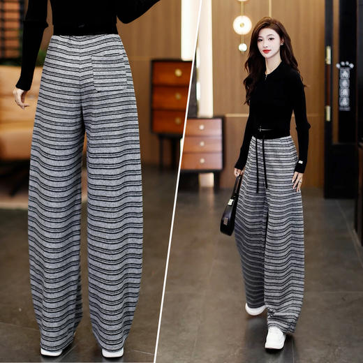 YM 2810条纹阔腿弯刀裤显瘦垂感直筒休闲裤 商品图3