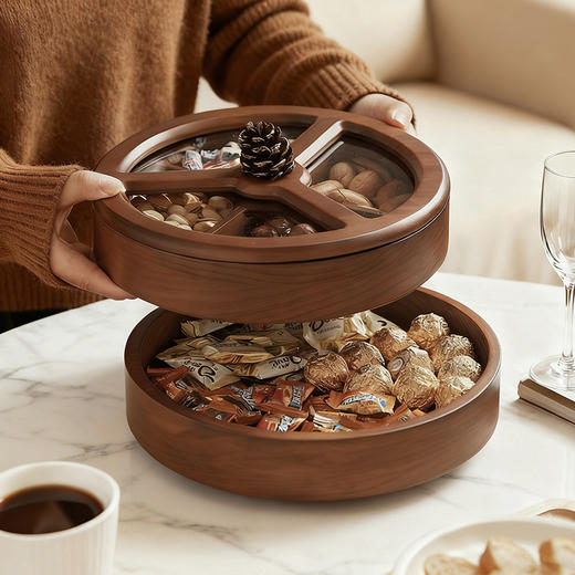 摩登主妇木质果盘客厅茶几家用高端精致高颜值乔迁之喜干果水果盘 商品图0