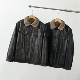 美式痞帅柔软水洗PU皮冬男复古休闲加绒保暖机车皮衣加厚夹克外套