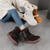 YR 2969磨砂牛皮羊羔毛雪地靴厚底保暖毛毛靴双扣带真皮短靴 商品缩略图0