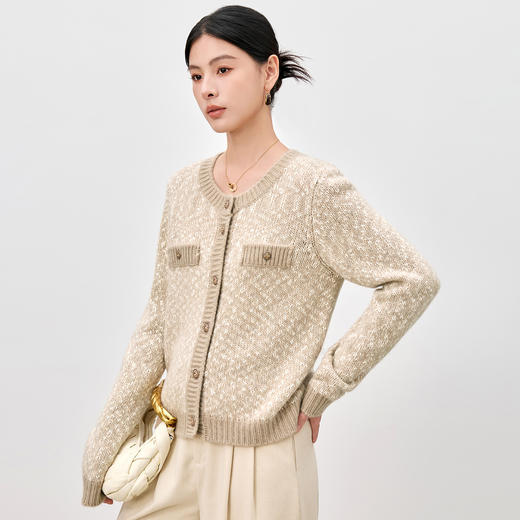 SM 2501小香风针织桑蚕丝羊绒开衫外套显瘦短款修身毛衣 商品图0