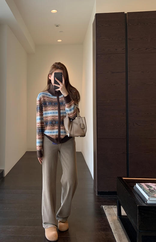 绵羊毛复古费尔岛拉链立领毛衣外套 商品图9