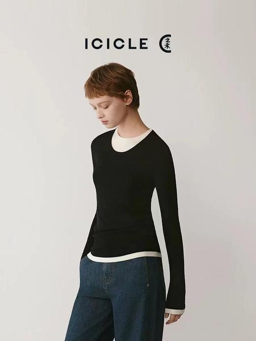 D120848撞色假两件柔软舒适单穿内搭针织打底衫 商品图6