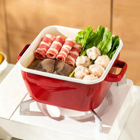 摩登主妇搪瓷珐琅小火锅家用大容量煲汤双耳锅电磁炉专用方形汤锅