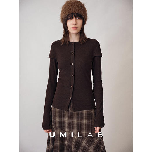 UMILAB｜织柔*山羊绒醋酸混纺 亲肤保暖假两件层次感长袖T恤T781W 商品图0