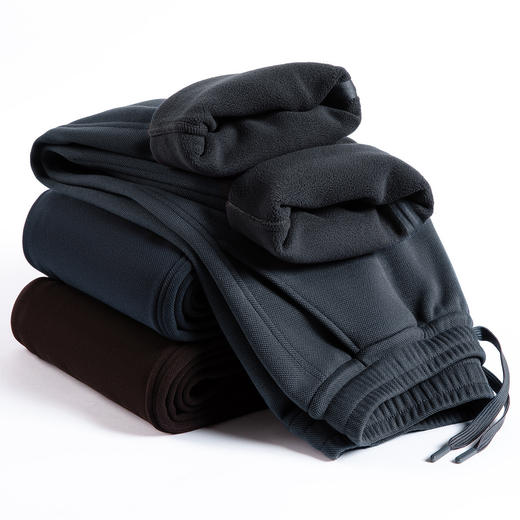 红览 【羊毛蚕丝】冬季加绒加厚卫裤男防风保暖裤K103 商品图0