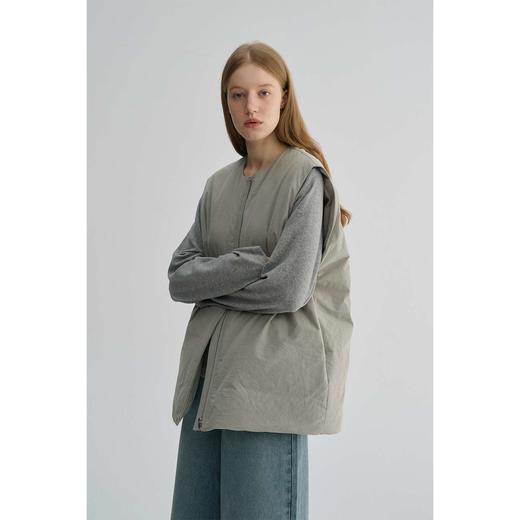 MAISON CECILE 宽松休闲夹棉保暖廓形圆领拉链式叠穿棉服马甲 商品图0