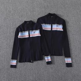 D120858冬季新款女子修身拼色拉链开衫外套编织衫毛衣