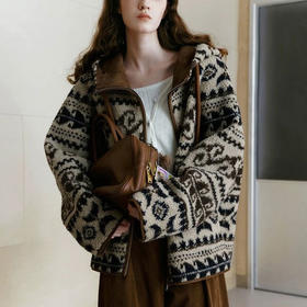 【爆单3-7发货】游牧风费尔岛毛绒外套，重磅780G提花色织环保羊羔毛+皮毛一体环保麂皮绒  层次感很好，超有游牧风氛围，高级感拉满~出片就靠它！
