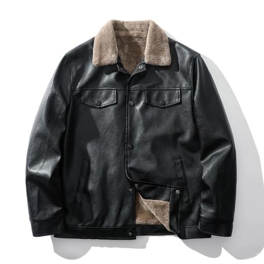 美式痞帅柔软水洗PU皮冬男复古休闲加绒保暖机车皮衣加厚夹克外套 商品图3