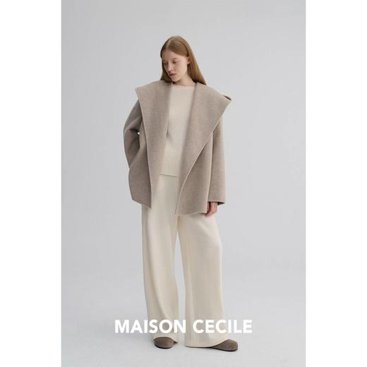MAISON CECILE 羊驼毛羊毛混纺双面呢浴袍式大翻领廓形短款大衣 商品图3