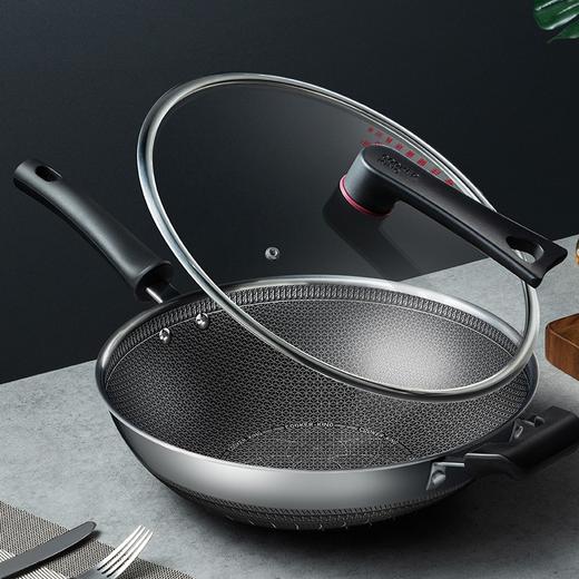 炊大皇 炒锅 316不锈钢炒菜锅双面蜂窝纹不粘炒锅32cm 可立锅盖CG32SY 商品图4
