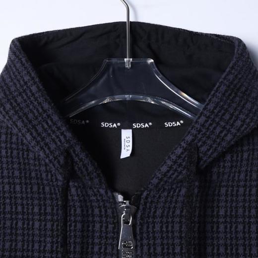 SDSA男士秋冬新款痞帅男装时尚撞色千鸟格拉链连帽卫衣百搭提花 商品图1