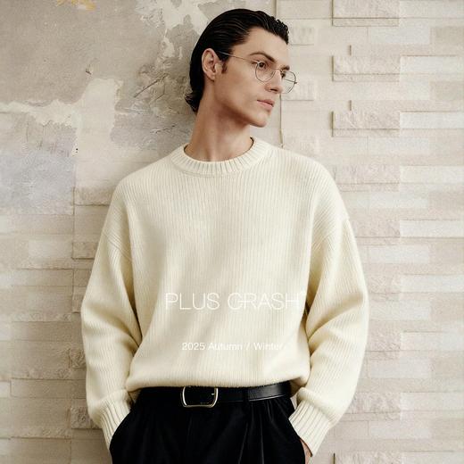 PLUS CRASH冬季新款羊毛混纺高级粗针保暖针织衫男女慵懒圆领毛衣 商品图1