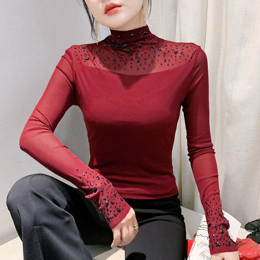 KQL A55F8803烫钻半高领打底衫洋气独特T恤上衣 商品图2