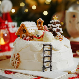 雪国节日物语 | 雪景木屋巧克力蛋糕卡通儿童| 香草碧根果香蕉夹心生日蛋糕