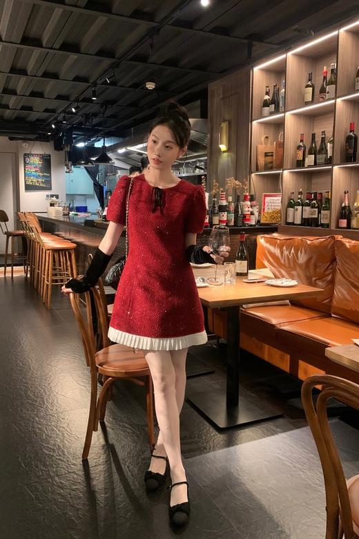 ANSUABEL 小香风细闪亮片毛呢袖套礼服连衣裙 21963 商品图4