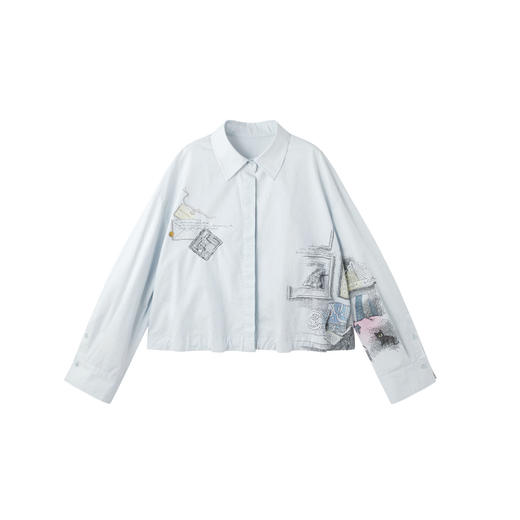 谜底收边短衬衣长袖2026年春季新品纯棉亲肤箱型衬衫女261MC0007 商品图4