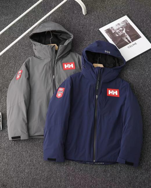 D120805秋冬红硅胶标连帽冲锋衣羽绒服男女同款情侣款 商品图0