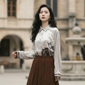 谜底丝绒印花衬衫长袖2026春季新品复古通勤亲肤衬衣女265GC5022