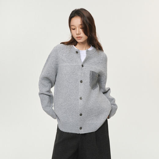 潮牌羊毛混纺撞色假口袋针织开衫秋冬长袖休闲复古NP5BSW06 商品图2