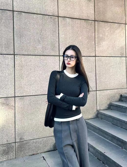 D120848撞色假两件柔软舒适单穿内搭针织打底衫 商品图3