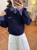 D120834复古学院风松弛感V领假两件针织衫女款 商品缩略图6