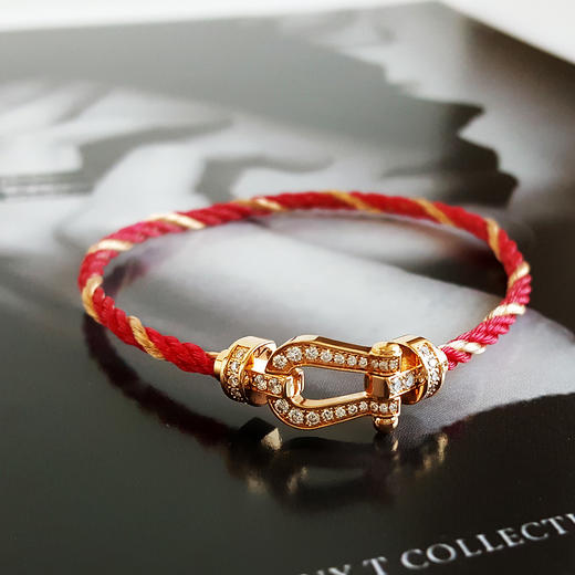 【95新FRED斐登Force 10系列中号玫瑰金满钻force 10马蹄扣手链链扣尺寸约20*10mm。玫瑰金链绳16号中性款 031125TJ22 商品图3