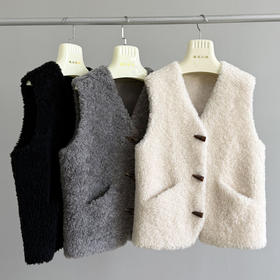 丁摩 纯羊毛秋冬马甲羊羔毛复合皮毛一体马甲B225