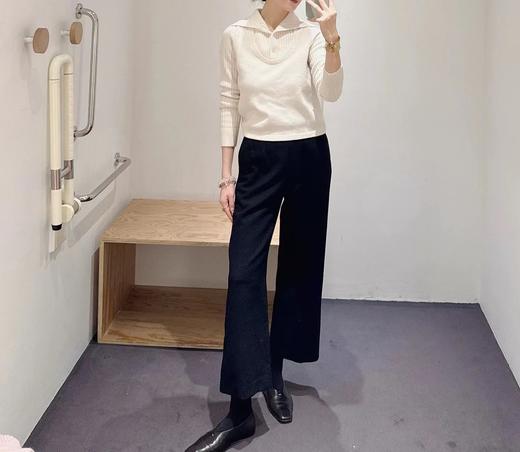 D120880罗纹翻领长袖拼接假两件设计纽扣半开襟毛衣 商品图9