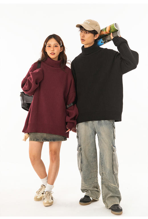 【YW】无忧购“礼物季”“圣诞清仓福利”纯色高领内搭毛衣男冬季新款慵懒风日系百搭情侣针织衫K4087（截单后3-5天发货） 商品图6