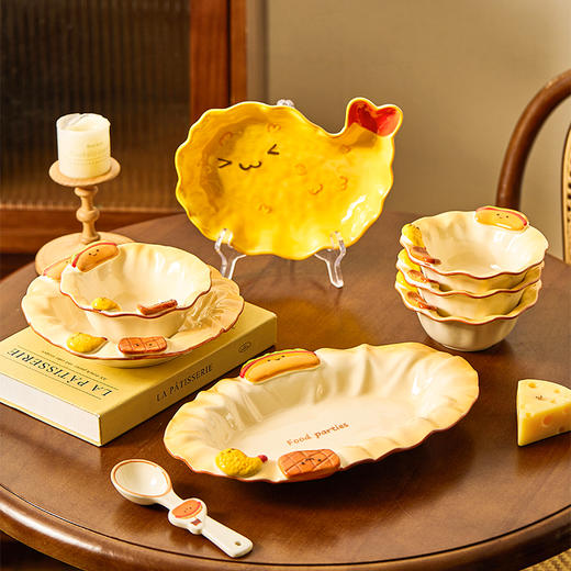 摩登主妇可爱餐具浮雕陶瓷碗盘家用2025新款高颜值甜品小吃饺子盘 商品图4