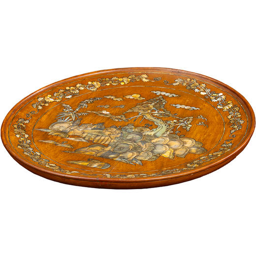 清	红木嵌螺钿花卉人物圆形呈盘 商品图5