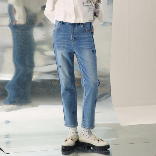 谜底烟管裤九分裤2026年春季新品修饰身材绣花牛仔裤女261MJ0012 商品图0