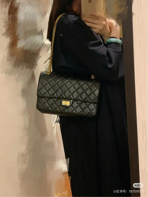 Chanel 2.55 油蜡牛皮 黑金 中号 单肩包 商品图2