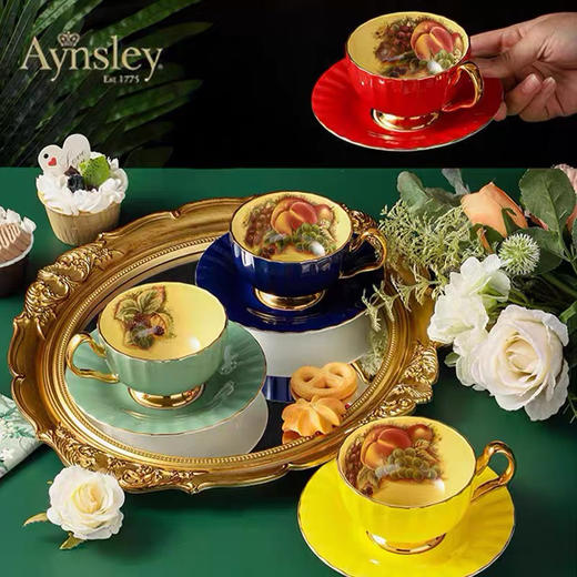 英国Aynsley安斯丽骨瓷咖啡杯下午茶具轻奢黄金果园色釉花杯碟子 商品图1