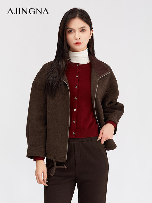 【商场同款】阿菁娜休闲立领山羊绒双面呢外套A30D511108 商品图3