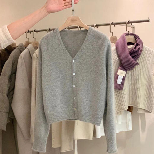 丁摩 春秋新款100%纯羊毛v领针织开衫女韩版长袖外套宽松显瘦毛衣5ZF-21080 商品图2