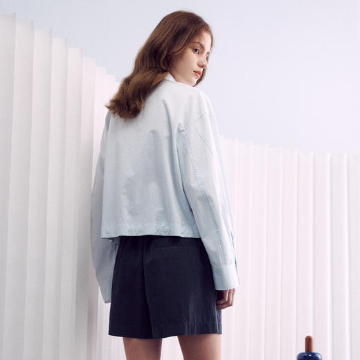 谜底收边短衬衣长袖2026年春季新品纯棉亲肤箱型衬衫女261MC0007 商品图2