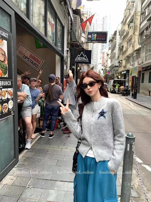 D120847韩系慵懒风立领半高领设计立体星星刺绣针织拉链开衫 商品图3