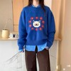D120835新款时尚俏皮卡通小花图案宝蓝色圆领针织毛衣 商品缩略图6
